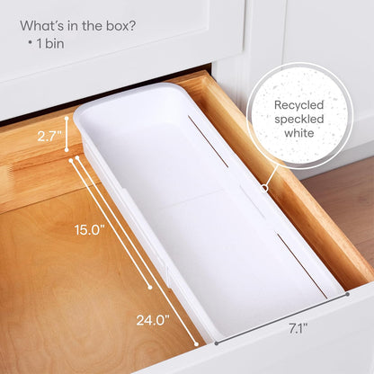 DrawerFit® Sliding Drawer Bin, Expandable and Adjustable Kitchen Storage Organizer, Speckled White