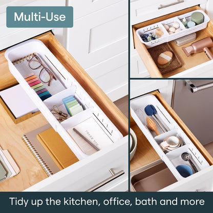 DrawerFit® Sliding Drawer Bin, Expandable and Adjustable Kitchen Storage Organizer, Speckled White