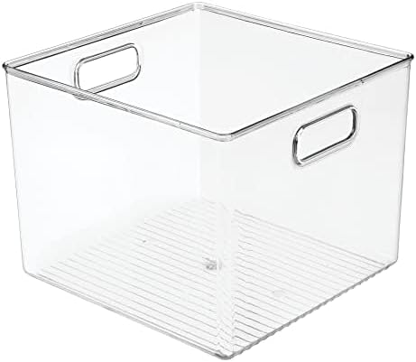 mDesign Plastic Deep Kitchen and Pantry Organizer Storage Bin with Handles for Cabinet, Fridge, Freezer - Food Storage Containers for Snacks, Yogurt Pouches or Fruit, Ligne Collection, 4 Pack, Clear