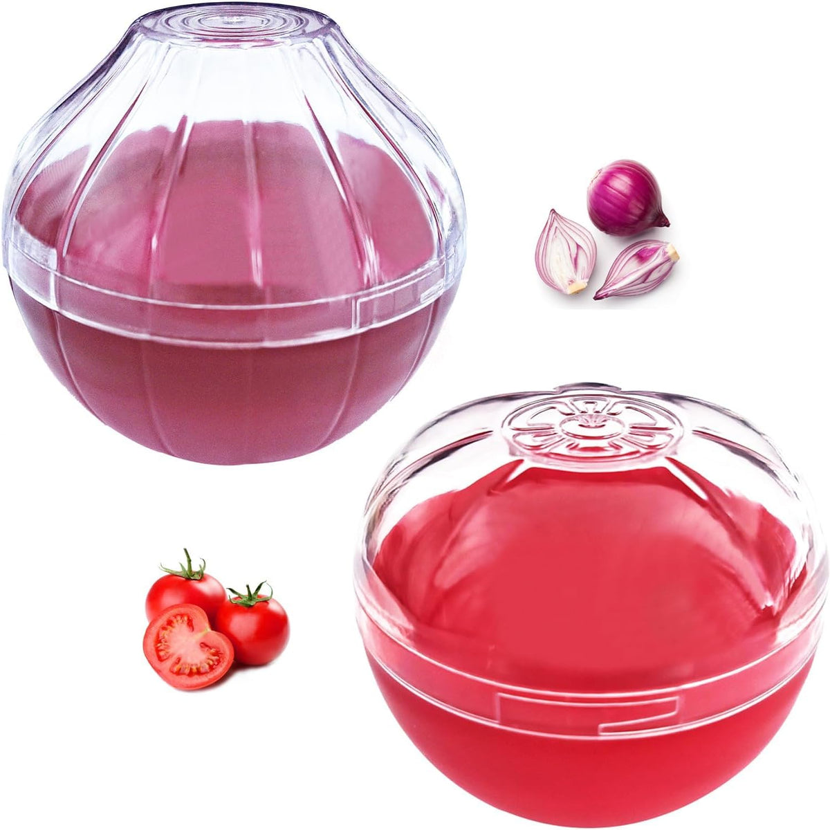 Onion Tomato Keeper for Refrigerator, Reusable, Dishwasher-safe | Food Shape Storage Container with Lid, Leftover Vegetable Saver,Tight Seal