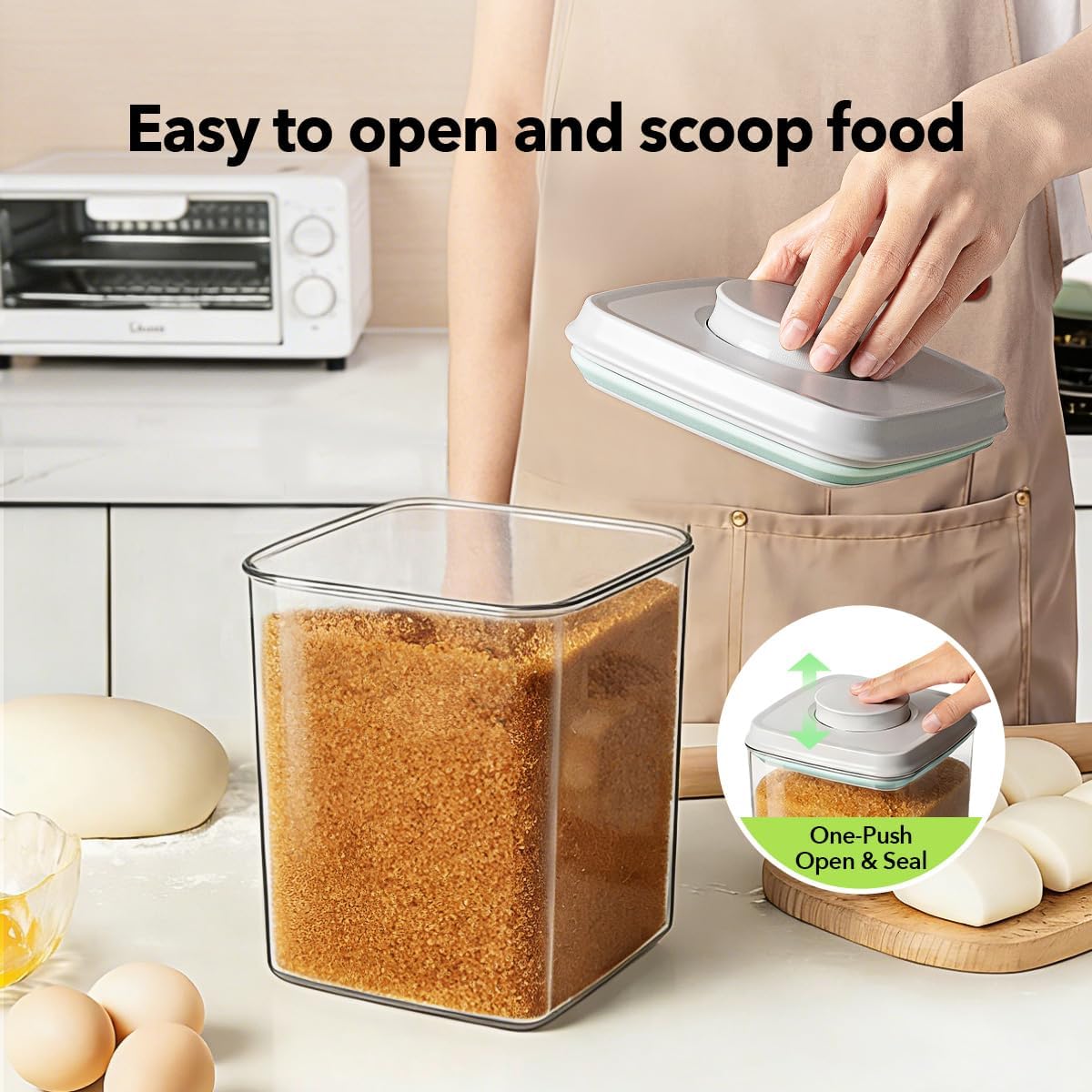 Airtight Container Set - (380ml 4 Pcs) Stackable One Button Openning Food Containers for Snacks Candy Salt Herbs Spices BPA-Free Tranparent (0.32 QT * 4)