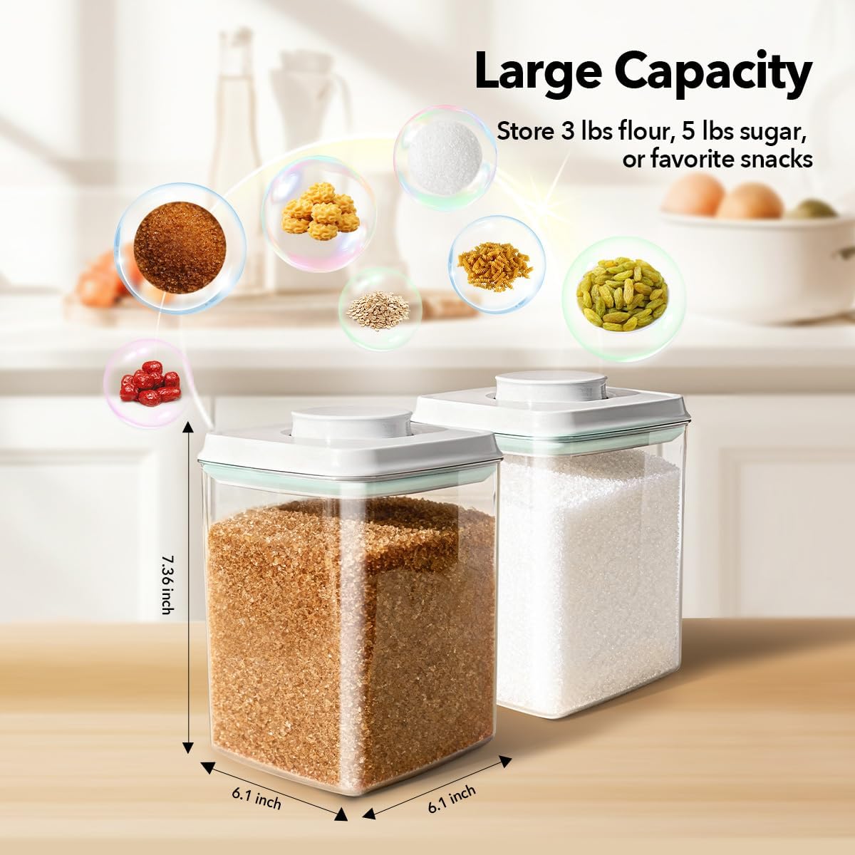 Airtight Container Set - (380ml 4 Pcs) Stackable One Button Openning Food Containers for Snacks Candy Salt Herbs Spices BPA-Free Tranparent (0.32 QT * 4)