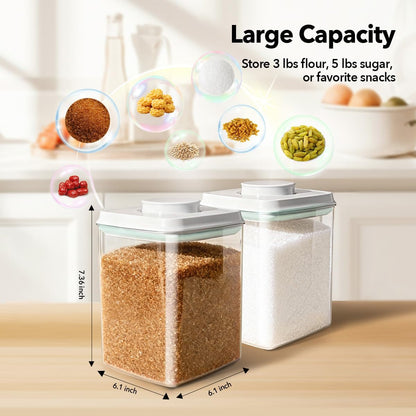 Airtight Container Set - (380ml 4 Pcs) Stackable One Button Openning Food Containers for Snacks Candy Salt Herbs Spices BPA-Free Tranparent (0.32 QT * 4)