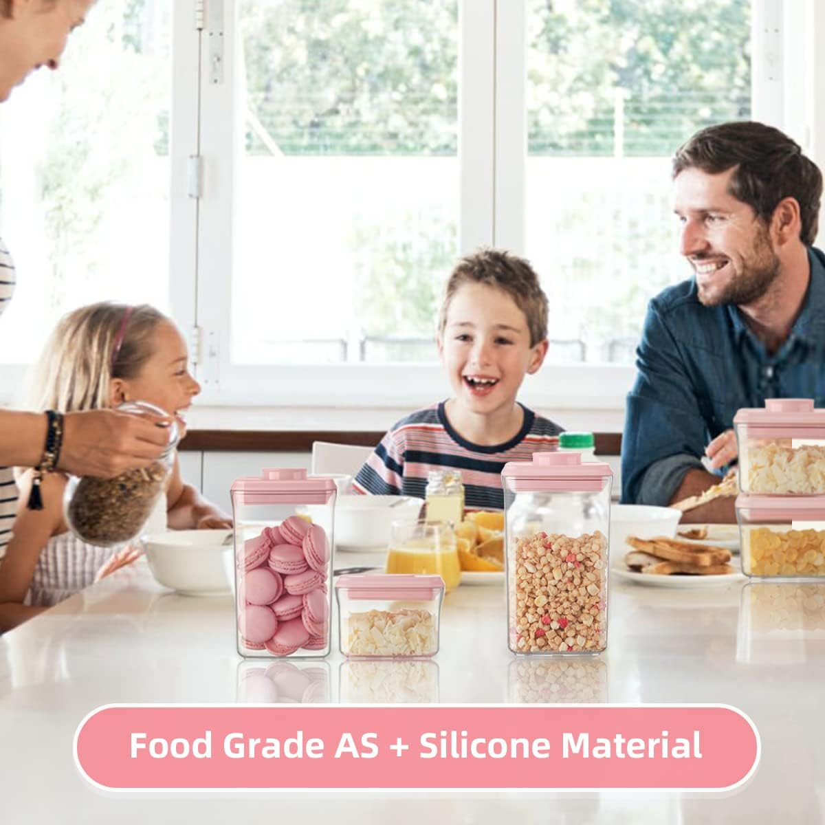 Airtight Container Set - (380ml 4 Pcs) Stackable One Button Openning Food Containers for Snacks Candy Salt Herbs Spices BPA-Free Tranparent (0.32 QT * 4)