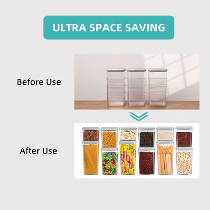 Airtight Container Set - (380ml 4 Pcs) Stackable One Button Openning Food Containers for Snacks Candy Salt Herbs Spices BPA-Free Tranparent (0.32 QT * 4)