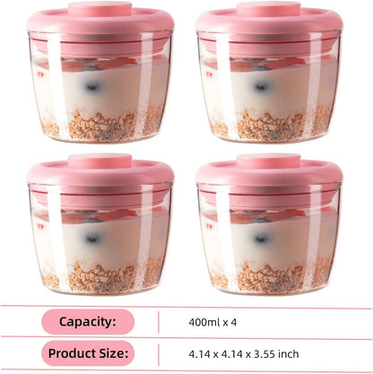 Airtight Container Set - (380ml 4 Pcs) Stackable One Button Openning Food Containers for Snacks Candy Salt Herbs Spices BPA-Free Tranparent (0.32 QT * 4)