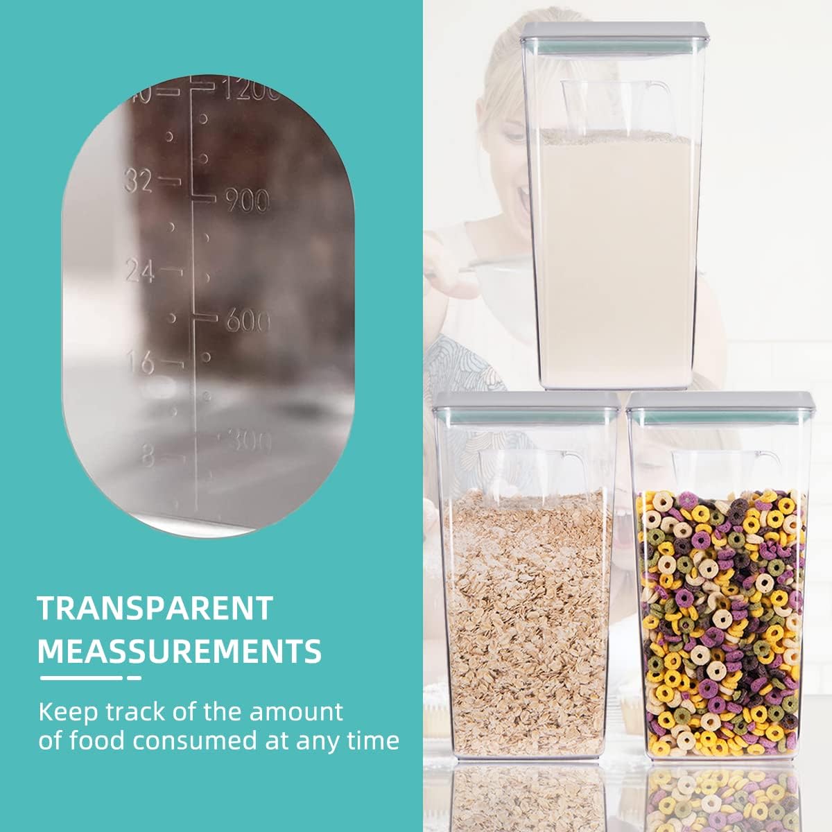 Airtight Container Set - (380ml 4 Pcs) Stackable One Button Openning Food Containers for Snacks Candy Salt Herbs Spices BPA-Free Tranparent (0.32 QT * 4)