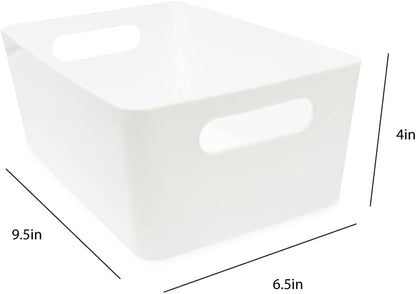Isaac Jacobs 3-Pack XL White Storage Bin (13.9” x 10.6” x 5.75”) Set w/Cut-Out Handles, Plastic Organizer, Multi-Use, Home, Office, Pantry, Closet, Kitchen