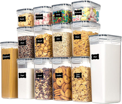 Airtight Food Storage Containers Set, 14 PCS Kitchen Storage Containers with Lids for Flour, Sugar and Cereal, Plastic Dry Food Canisters for Pantry Organization and Storage | BPA-Free Kitchen Organizers with Lids, For Flour, Sugar & Cereal, Plastic Dry