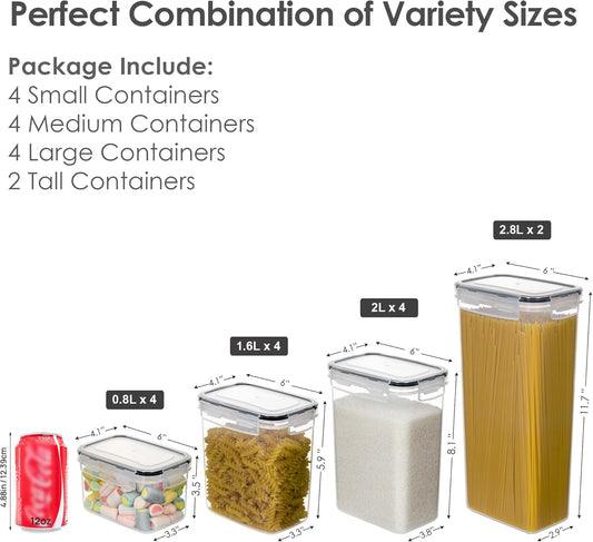 Airtight Food Storage Containers Set, 14 PCS Kitchen Storage Containers with Lids for Flour, Sugar and Cereal, Plastic Dry Food Canisters for Pantry Organization and Storage | BPA-Free Kitchen Organizers with Lids, For Flour, Sugar & Cereal, Plastic Dry