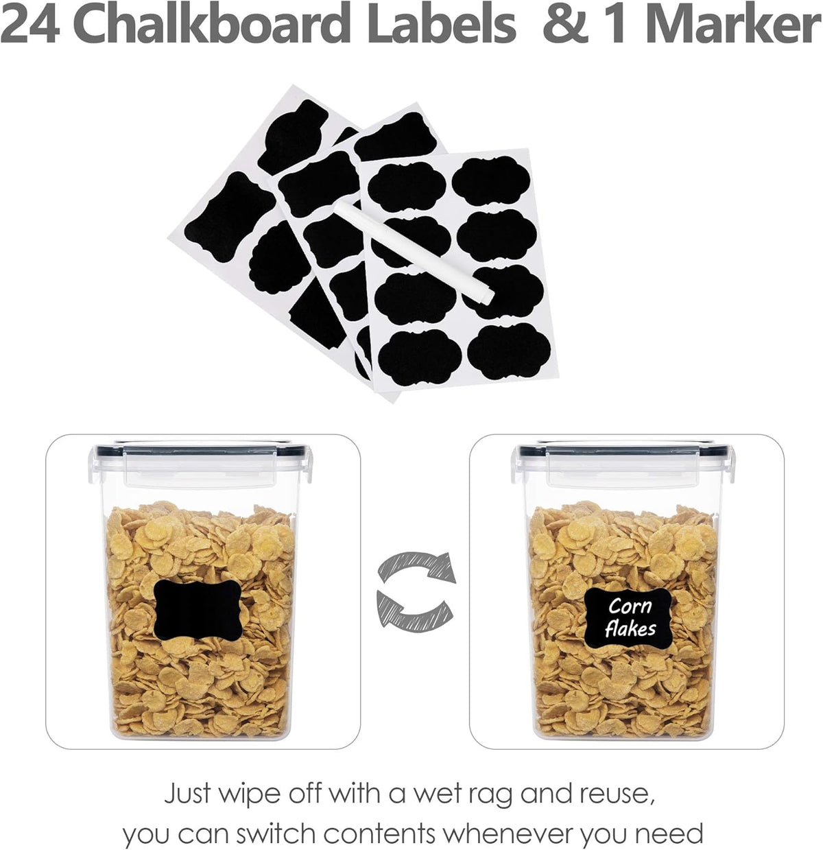 Airtight Food Storage Containers Set, 14 PCS Kitchen Storage Containers with Lids for Flour, Sugar and Cereal, Plastic Dry Food Canisters for Pantry Organization and Storage | BPA-Free Kitchen Organizers with Lids, For Flour, Sugar & Cereal, Plastic Dry