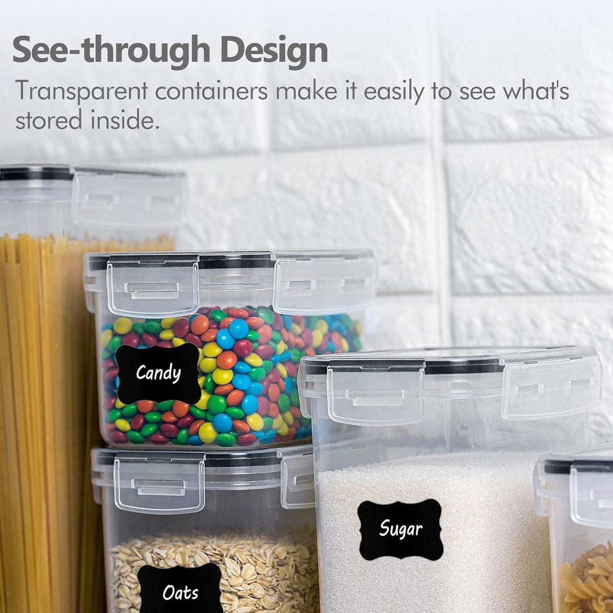 Airtight Food Storage Containers Set, 14 PCS Kitchen Storage Containers with Lids for Flour, Sugar and Cereal, Plastic Dry Food Canisters for Pantry Organization and Storage | BPA-Free Kitchen Organizers with Lids, For Flour, Sugar & Cereal, Plastic Dry