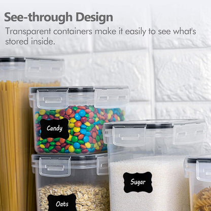 Airtight Food Storage Containers Set, 14 PCS Kitchen Storage Containers with Lids for Flour, Sugar and Cereal, Plastic Dry Food Canisters for Pantry Organization and Storage | BPA-Free Kitchen Organizers with Lids, For Flour, Sugar & Cereal, Plastic Dry