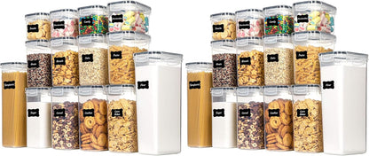 Airtight Food Storage Containers Set, 14 PCS Kitchen Storage Containers with Lids for Flour, Sugar and Cereal, Plastic Dry Food Canisters for Pantry Organization and Storage | BPA-Free Kitchen Organizers with Lids, For Flour, Sugar & Cereal, Plastic Dry