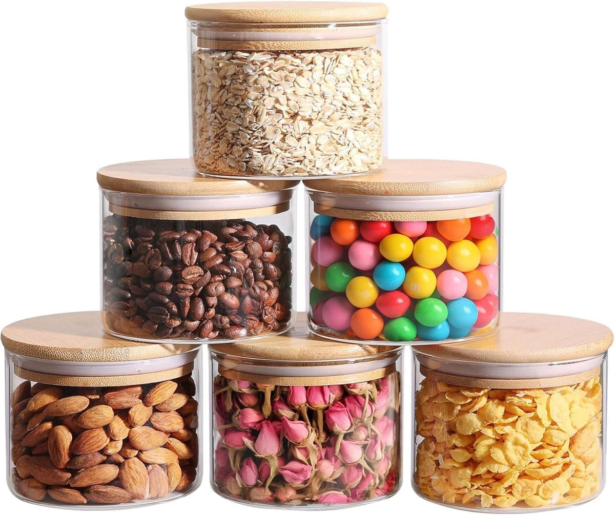 Glass Storage Containers with Lids, Set of 6 Jars (0.6Qt/1Qt/1.5Qt) | Glass Pantry Storage Containers, Pantry Organization, BPA Free, Kitchen Canisters, Dry Food Flour Cereal Sugar Tea Coffee