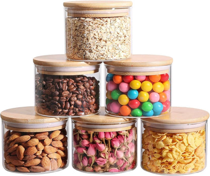 Glass Storage Containers with Lids, Set of 6 Jars (0.6Qt/1Qt/1.5Qt) | Glass Pantry Storage Containers, Pantry Organization, BPA Free, Kitchen Canisters, Dry Food Flour Cereal Sugar Tea Coffee