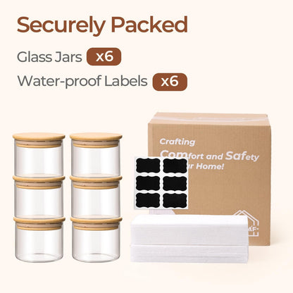 Glass Storage Containers with Lids, Set of 6 Jars (0.6Qt/1Qt/1.5Qt) | Glass Pantry Storage Containers, Pantry Organization, BPA Free, Kitchen Canisters, Dry Food Flour Cereal Sugar Tea Coffee