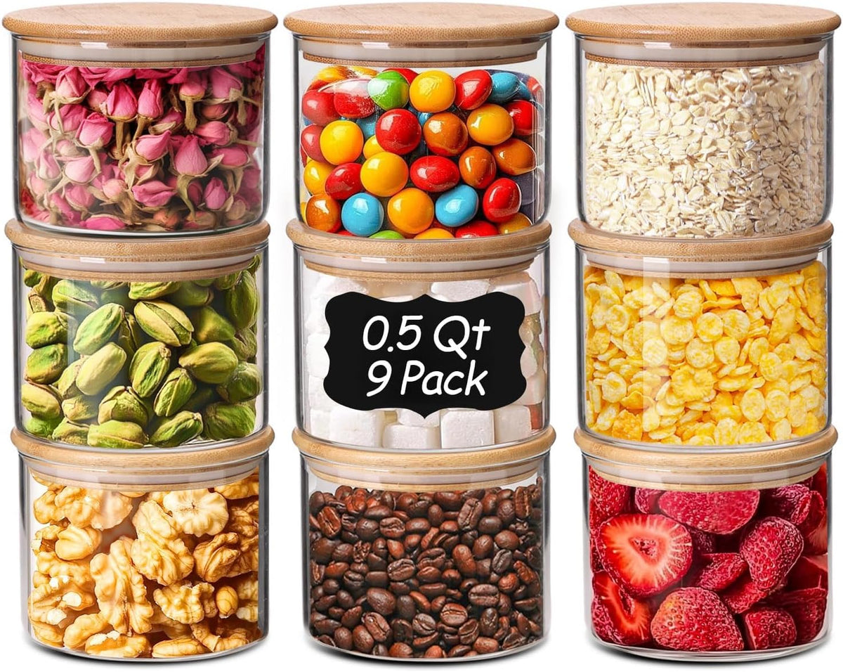Glass Storage Containers with Lids, Set of 6 Jars (0.6Qt/1Qt/1.5Qt) | Glass Pantry Storage Containers, Pantry Organization, BPA Free, Kitchen Canisters, Dry Food Flour Cereal Sugar Tea Coffee