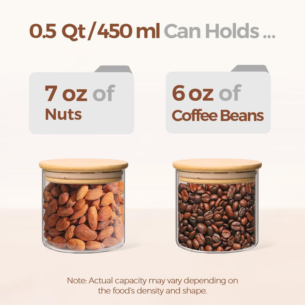 Glass Storage Containers with Lids, Set of 6 Jars (0.6Qt/1Qt/1.5Qt) | Glass Pantry Storage Containers, Pantry Organization, BPA Free, Kitchen Canisters, Dry Food Flour Cereal Sugar Tea Coffee