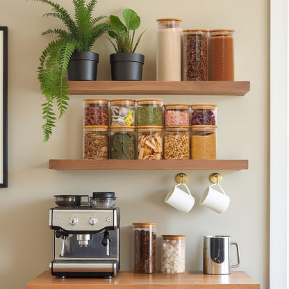 Glass Storage Containers with Lids, Set of 6 Jars (0.6Qt/1Qt/1.5Qt) | Glass Pantry Storage Containers, Pantry Organization, BPA Free, Kitchen Canisters, Dry Food Flour Cereal Sugar Tea Coffee