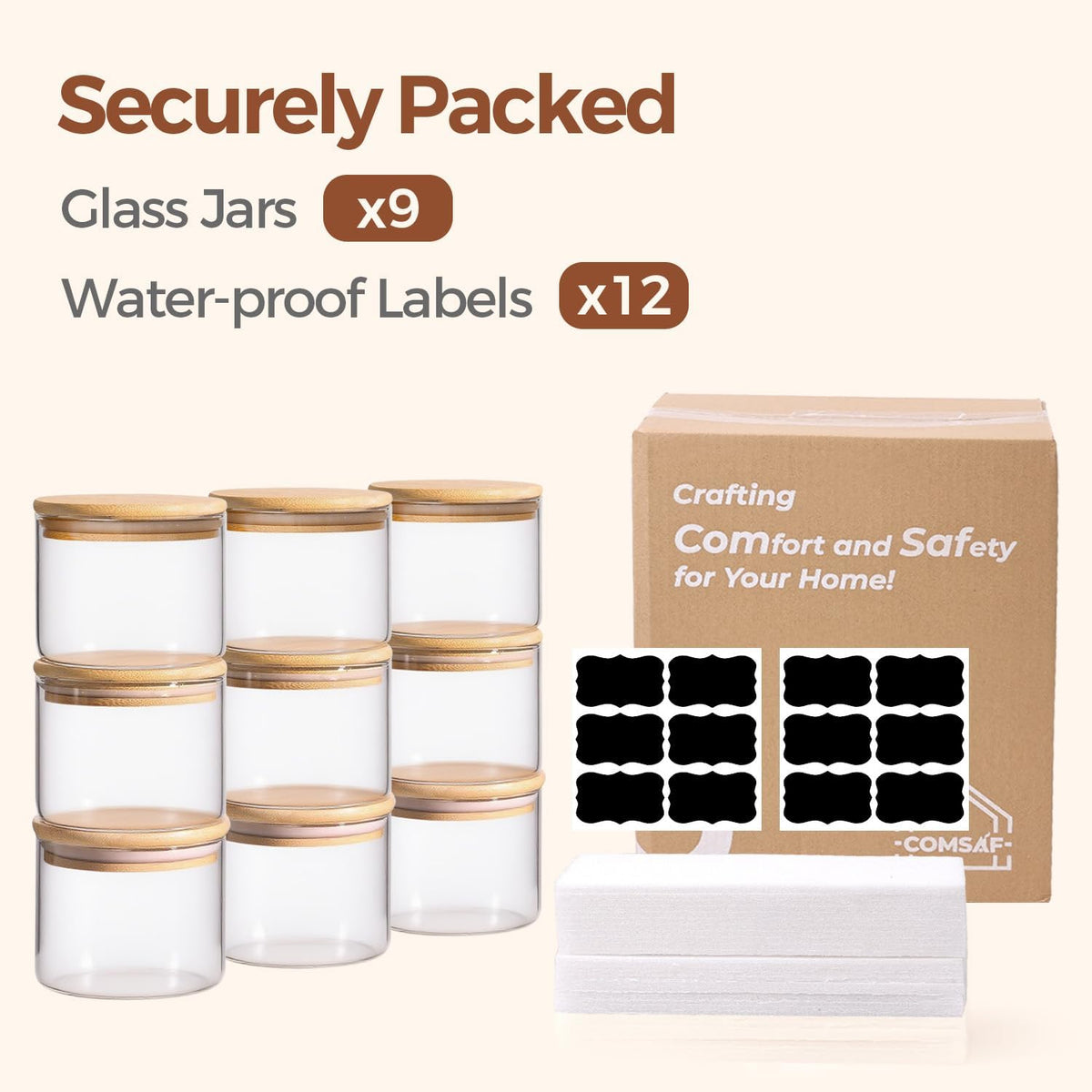 Glass Storage Containers with Lids, Set of 6 Jars (0.6Qt/1Qt/1.5Qt) | Glass Pantry Storage Containers, Pantry Organization, BPA Free, Kitchen Canisters, Dry Food Flour Cereal Sugar Tea Coffee