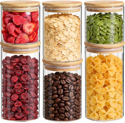 Glass Storage Containers with Lids, Set of 6 Jars (0.6Qt/1Qt/1.5Qt) | Glass Pantry Storage Containers, Pantry Organization, BPA Free, Kitchen Canisters, Dry Food Flour Cereal Sugar Tea Coffee