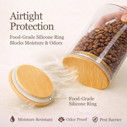 Glass Storage Containers with Lids, Set of 6 Jars (0.6Qt/1Qt/1.5Qt) | Glass Pantry Storage Containers, Pantry Organization, BPA Free, Kitchen Canisters, Dry Food Flour Cereal Sugar Tea Coffee
