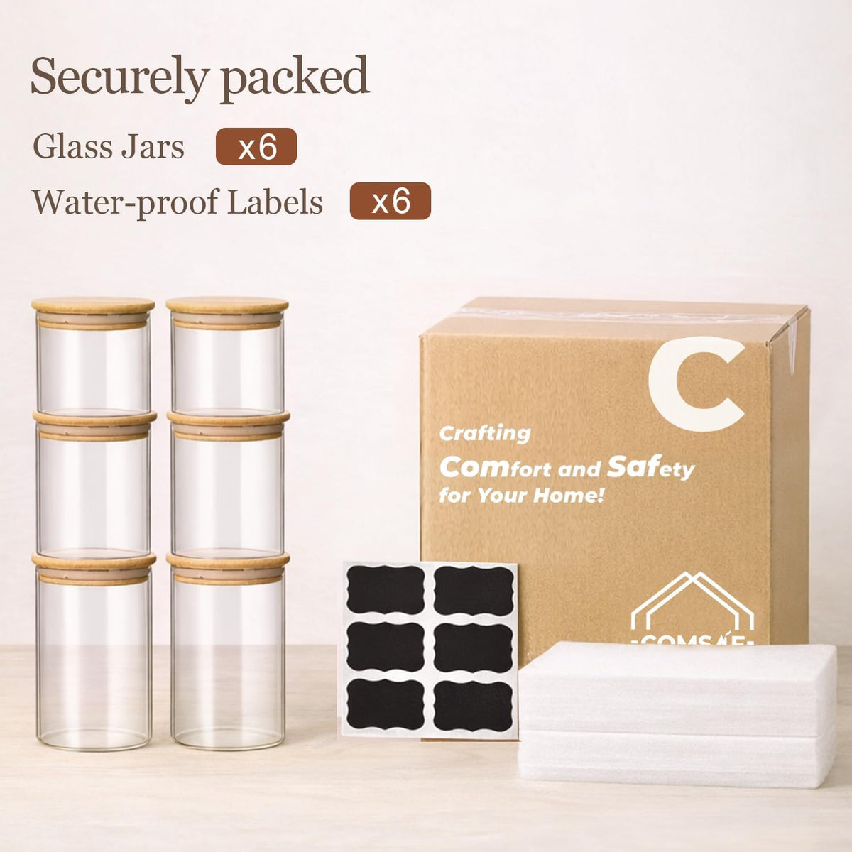 Glass Storage Containers with Lids, Set of 6 Jars (0.6Qt/1Qt/1.5Qt) | Glass Pantry Storage Containers, Pantry Organization, BPA Free, Kitchen Canisters, Dry Food Flour Cereal Sugar Tea Coffee