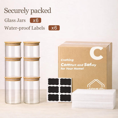 Glass Storage Containers with Lids, Set of 6 Jars (0.6Qt/1Qt/1.5Qt) | Glass Pantry Storage Containers, Pantry Organization, BPA Free, Kitchen Canisters, Dry Food Flour Cereal Sugar Tea Coffee