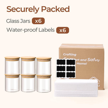 Glass Storage Containers with Lids, Set of 6 Jars (0.6Qt/1Qt/1.5Qt) | Glass Pantry Storage Containers, Pantry Organization, BPA Free, Kitchen Canisters, Dry Food Flour Cereal Sugar Tea Coffee