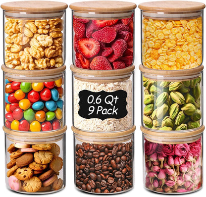 Glass Storage Containers with Lids, Set of 6 Jars (0.6Qt/1Qt/1.5Qt) | Glass Pantry Storage Containers, Pantry Organization, BPA Free, Kitchen Canisters, Dry Food Flour Cereal Sugar Tea Coffee