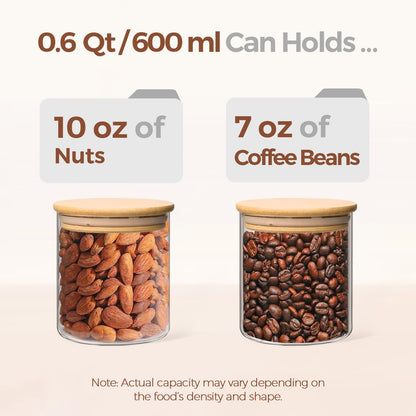 Glass Storage Containers with Lids, Set of 6 Jars (0.6Qt/1Qt/1.5Qt) | Glass Pantry Storage Containers, Pantry Organization, BPA Free, Kitchen Canisters, Dry Food Flour Cereal Sugar Tea Coffee