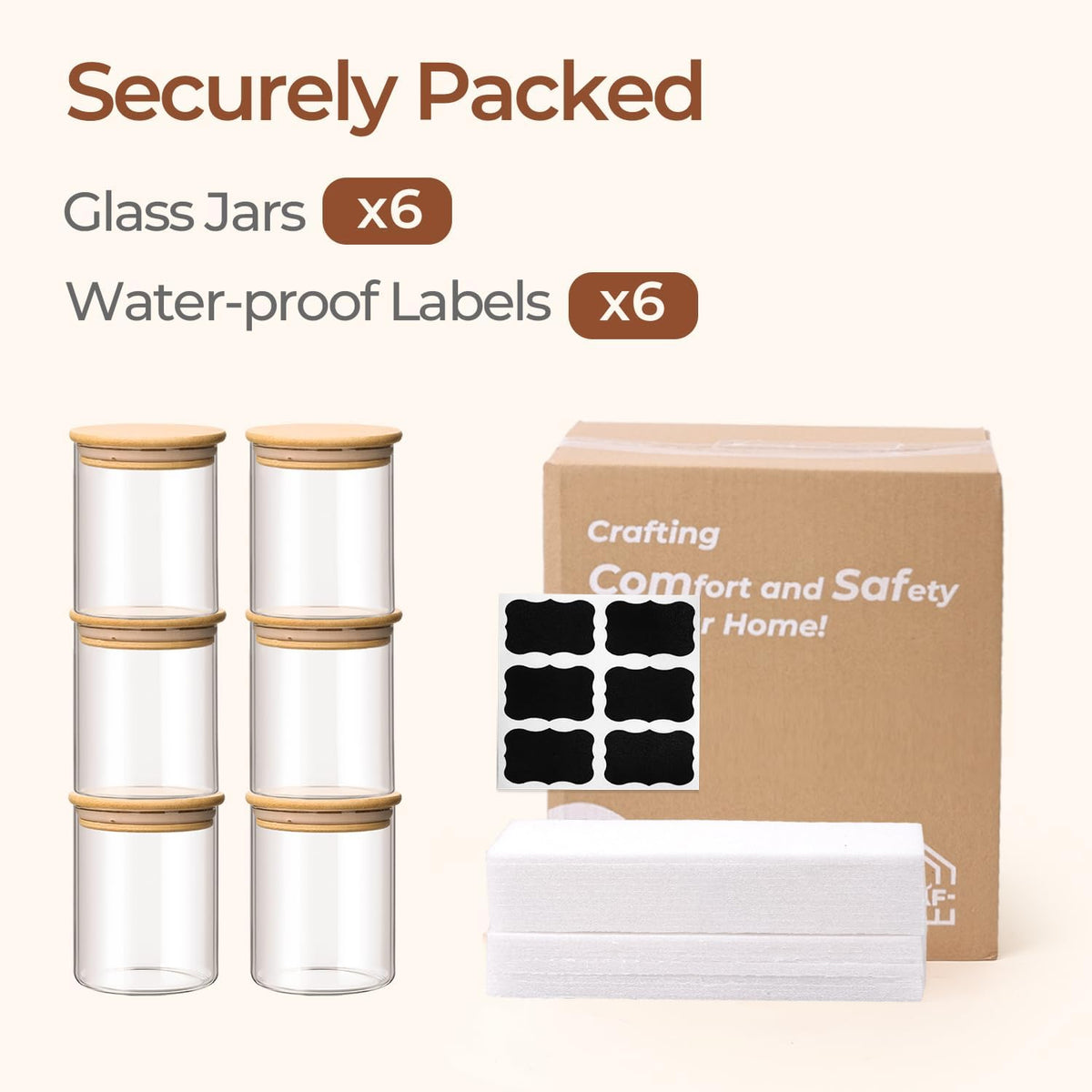 Glass Storage Containers with Lids, Set of 6 Jars (0.6Qt/1Qt/1.5Qt) | Glass Pantry Storage Containers, Pantry Organization, BPA Free, Kitchen Canisters, Dry Food Flour Cereal Sugar Tea Coffee