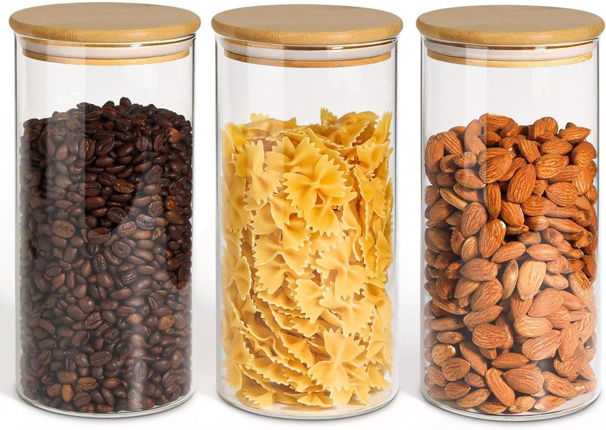 Glass Storage Containers with Lids, Set of 6 Jars (0.6Qt/1Qt/1.5Qt) | Glass Pantry Storage Containers, Pantry Organization, BPA Free, Kitchen Canisters, Dry Food Flour Cereal Sugar Tea Coffee