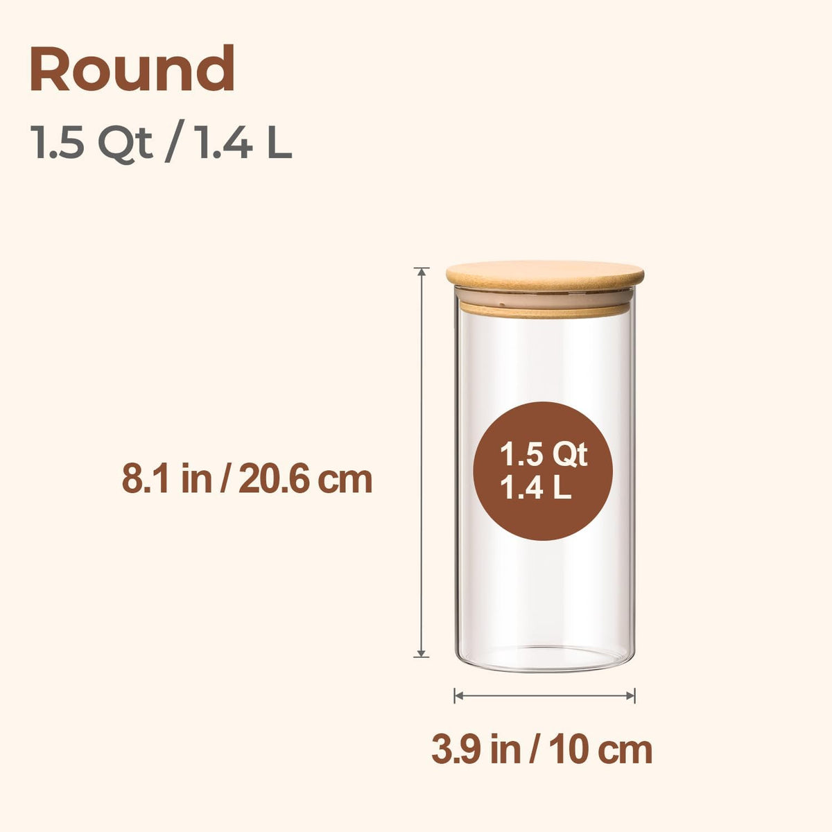Glass Storage Containers with Lids, Set of 6 Jars (0.6Qt/1Qt/1.5Qt) | Glass Pantry Storage Containers, Pantry Organization, BPA Free, Kitchen Canisters, Dry Food Flour Cereal Sugar Tea Coffee