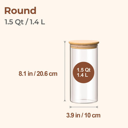 Glass Storage Containers with Lids, Set of 6 Jars (0.6Qt/1Qt/1.5Qt) | Glass Pantry Storage Containers, Pantry Organization, BPA Free, Kitchen Canisters, Dry Food Flour Cereal Sugar Tea Coffee