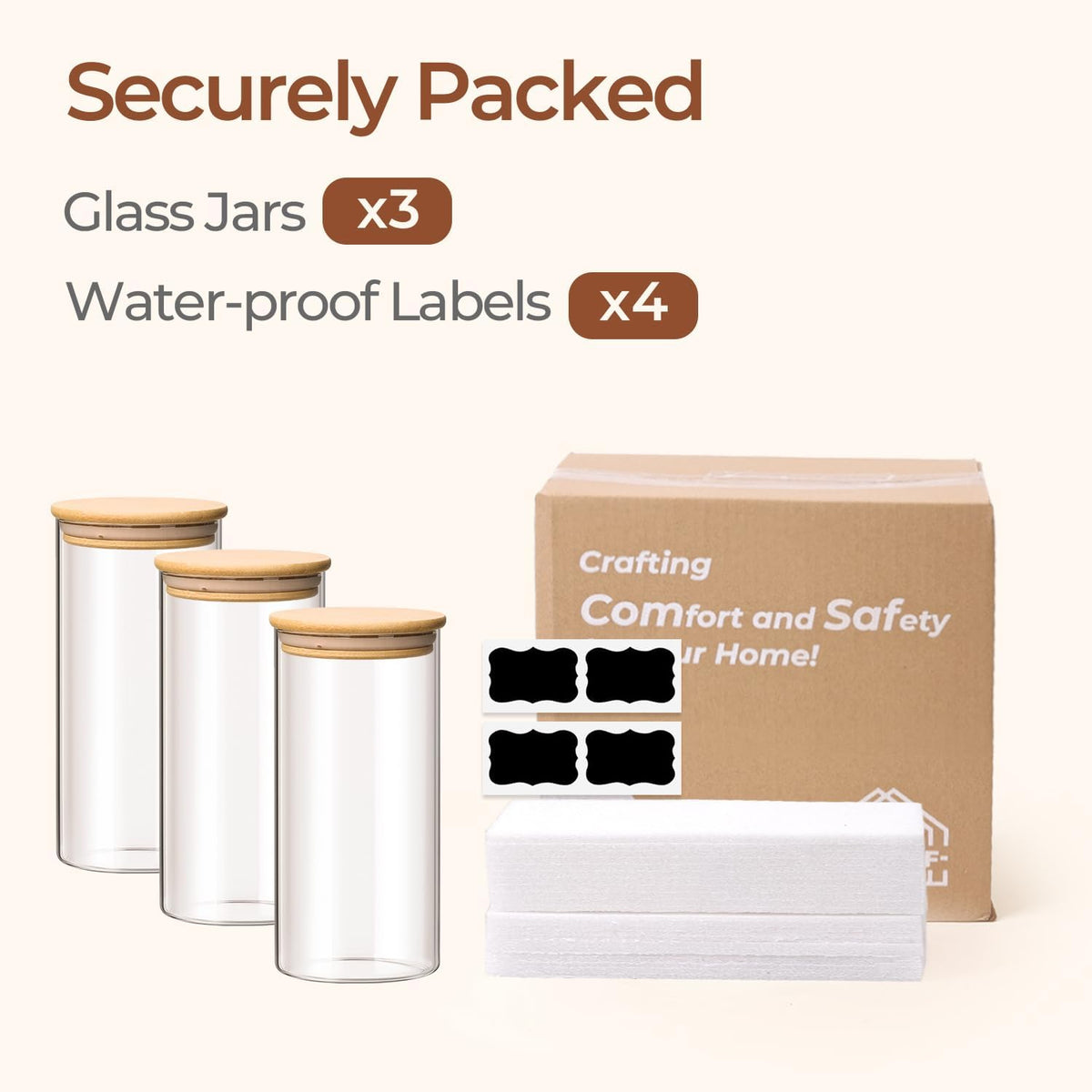 Glass Storage Containers with Lids, Set of 6 Jars (0.6Qt/1Qt/1.5Qt) | Glass Pantry Storage Containers, Pantry Organization, BPA Free, Kitchen Canisters, Dry Food Flour Cereal Sugar Tea Coffee