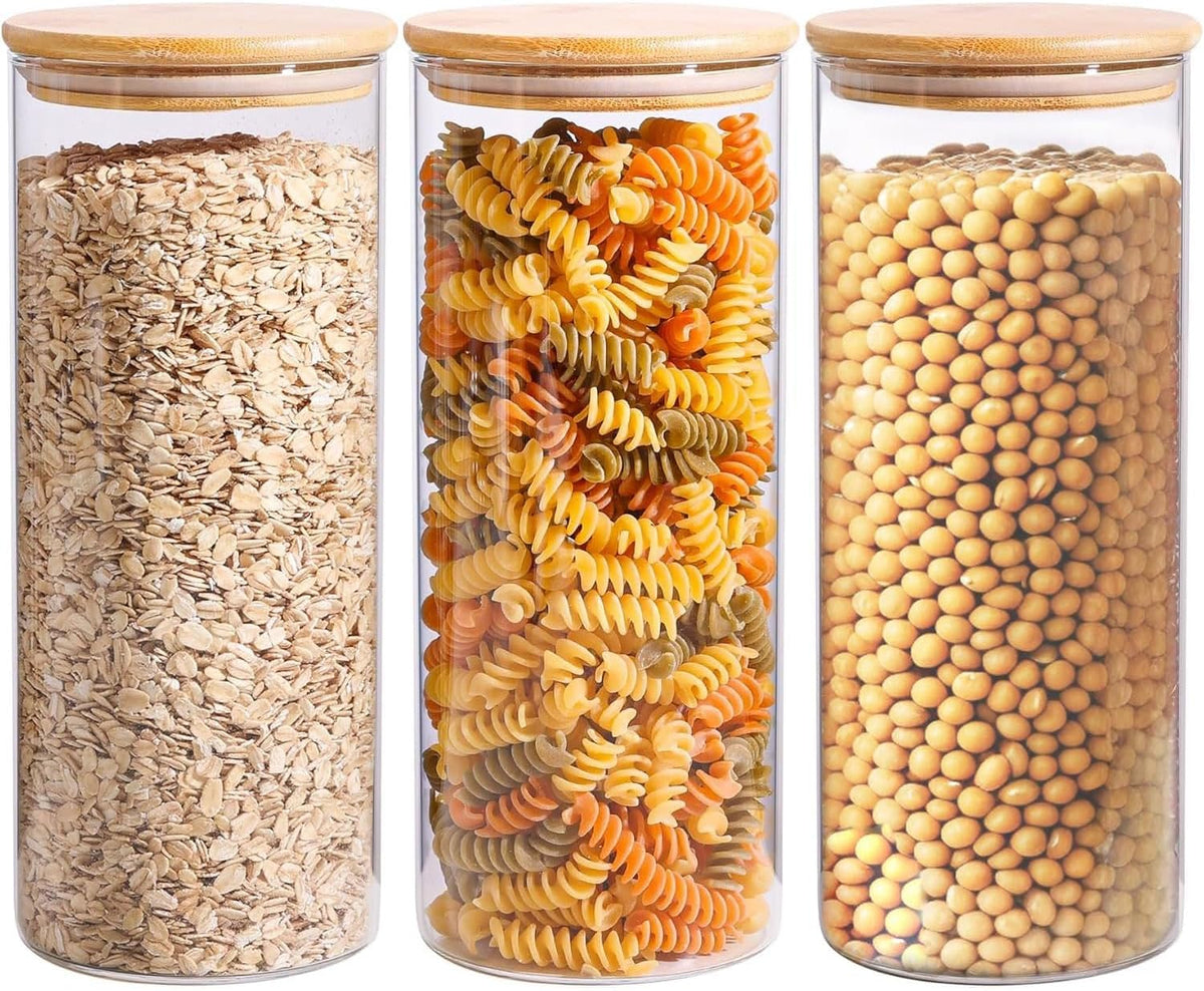 Glass Storage Containers with Lids, Set of 6 Jars (0.6Qt/1Qt/1.5Qt) | Glass Pantry Storage Containers, Pantry Organization, BPA Free, Kitchen Canisters, Dry Food Flour Cereal Sugar Tea Coffee