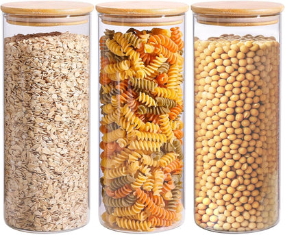 Glass Storage Containers with Lids, Set of 6 Jars (0.6Qt/1Qt/1.5Qt) | Glass Pantry Storage Containers, Pantry Organization, BPA Free, Kitchen Canisters, Dry Food Flour Cereal Sugar Tea Coffee