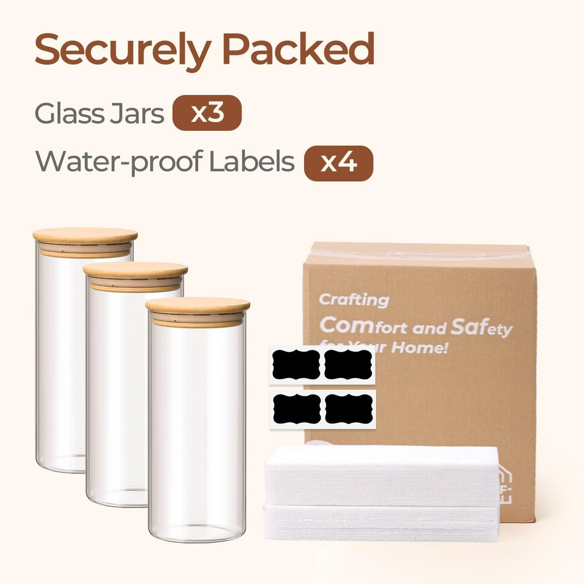 Glass Storage Containers with Lids, Set of 6 Jars (0.6Qt/1Qt/1.5Qt) | Glass Pantry Storage Containers, Pantry Organization, BPA Free, Kitchen Canisters, Dry Food Flour Cereal Sugar Tea Coffee