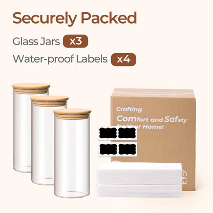 Glass Storage Containers with Lids, Set of 6 Jars (0.6Qt/1Qt/1.5Qt) | Glass Pantry Storage Containers, Pantry Organization, BPA Free, Kitchen Canisters, Dry Food Flour Cereal Sugar Tea Coffee
