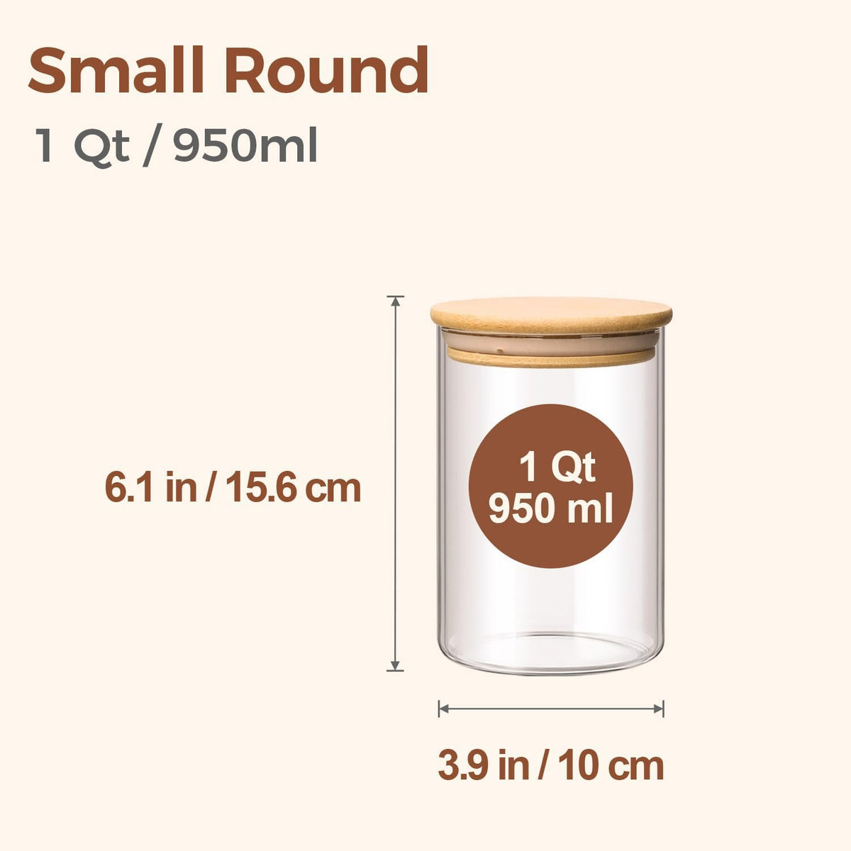 Glass Storage Containers with Lids, Set of 6 Jars (0.6Qt/1Qt/1.5Qt) | Glass Pantry Storage Containers, Pantry Organization, BPA Free, Kitchen Canisters, Dry Food Flour Cereal Sugar Tea Coffee