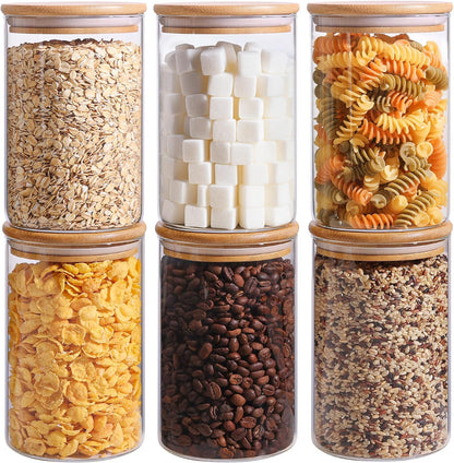 Glass Storage Containers with Lids, Set of 6 Jars (0.6Qt/1Qt/1.5Qt) | Glass Pantry Storage Containers, Pantry Organization, BPA Free, Kitchen Canisters, Dry Food Flour Cereal Sugar Tea Coffee