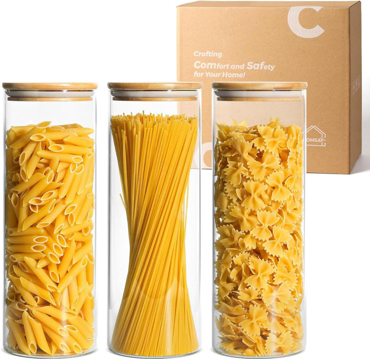 Glass Storage Containers with Lids, Set of 6 Jars (0.6Qt/1Qt/1.5Qt) | Glass Pantry Storage Containers, Pantry Organization, BPA Free, Kitchen Canisters, Dry Food Flour Cereal Sugar Tea Coffee