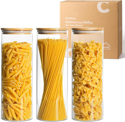 Glass Storage Containers with Lids, Set of 6 Jars (0.6Qt/1Qt/1.5Qt) | Glass Pantry Storage Containers, Pantry Organization, BPA Free, Kitchen Canisters, Dry Food Flour Cereal Sugar Tea Coffee