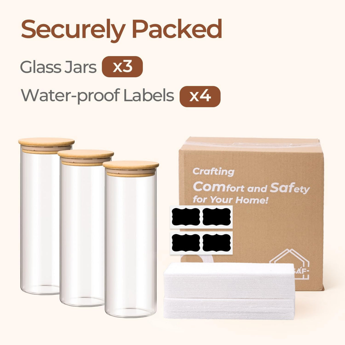 Glass Storage Containers with Lids, Set of 6 Jars (0.6Qt/1Qt/1.5Qt) | Glass Pantry Storage Containers, Pantry Organization, BPA Free, Kitchen Canisters, Dry Food Flour Cereal Sugar Tea Coffee