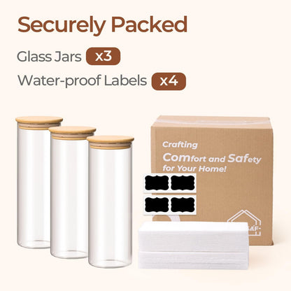 Glass Storage Containers with Lids, Set of 6 Jars (0.6Qt/1Qt/1.5Qt) | Glass Pantry Storage Containers, Pantry Organization, BPA Free, Kitchen Canisters, Dry Food Flour Cereal Sugar Tea Coffee