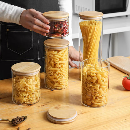 Glass Storage Containers with Lids, Set of 6 Jars (0.6Qt/1Qt/1.5Qt) | Glass Pantry Storage Containers, Pantry Organization, BPA Free, Kitchen Canisters, Dry Food Flour Cereal Sugar Tea Coffee