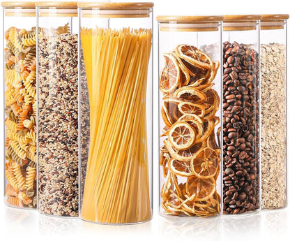 Glass Storage Containers with Lids, Set of 6 Jars (0.6Qt/1Qt/1.5Qt) | Glass Pantry Storage Containers, Pantry Organization, BPA Free, Kitchen Canisters, Dry Food Flour Cereal Sugar Tea Coffee