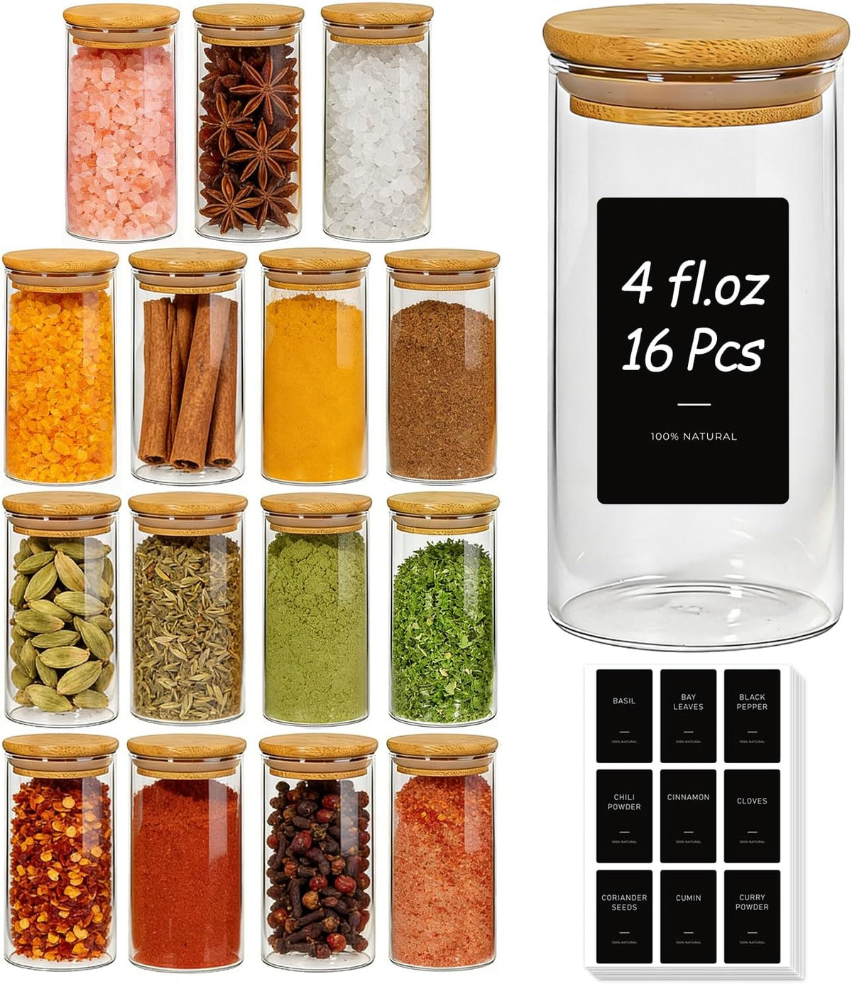 Glass Storage Containers with Lids, Set of 6 Jars (0.6Qt/1Qt/1.5Qt) | Glass Pantry Storage Containers, Pantry Organization, BPA Free, Kitchen Canisters, Dry Food Flour Cereal Sugar Tea Coffee